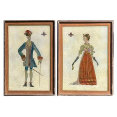 Pair of Italian Mid-Century Modern Reverse Glass Paintings of Royalty