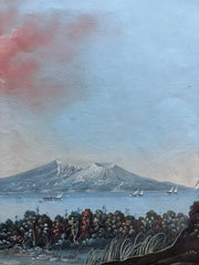 Pair 18th or 19th Century Italian Grand Tour Gouaches of Vesuvius, Bay of Naples