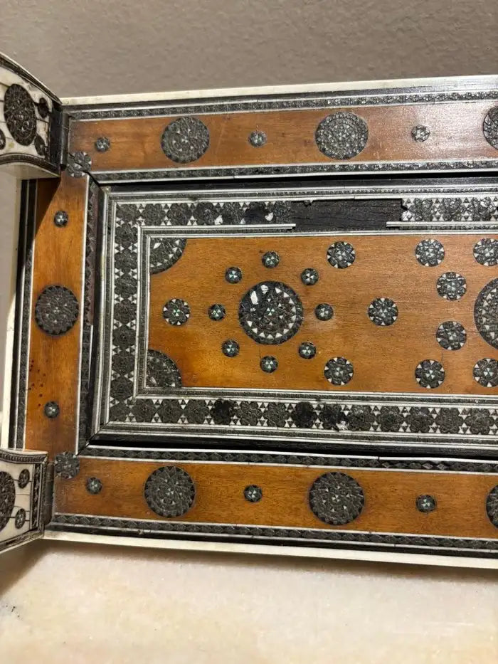 Anglo Indian Rosewood Folding Book Stand of Bone & Metal with Ebony Inlay