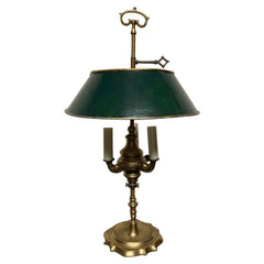 An Early 19th Century French Bouillotte Lamp with Green Tole Shade