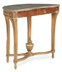 Late Gustavian Giltwood  Oland Stone Top Demilune Table