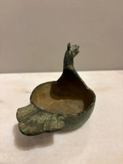 Chinese Archaistic Duck Form Dish with Incised Decoration Verdigis Patina