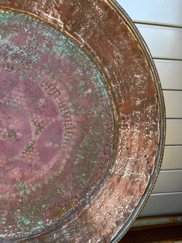 Moroccan Copper Charger With Etched Designs and Great Color
