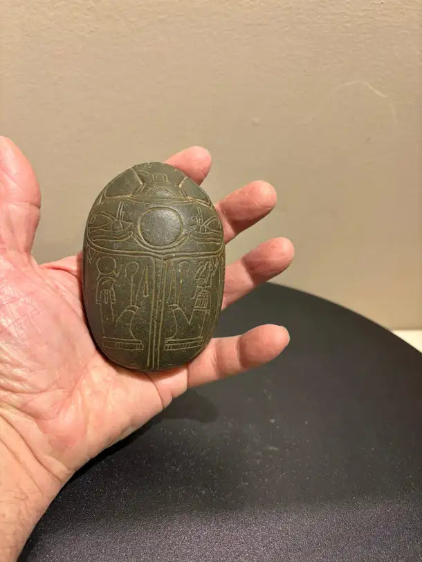 Grand Tour Egyptian Scarab of Carved Steatite with Hieroglyphics