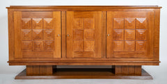 French Cerused Oak Three Door Sideboard with Geometric Motifs, Art Deco