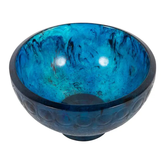 Francois Decorchemont Footed Glass Bowl of Pate de Verre in Mottled Blue