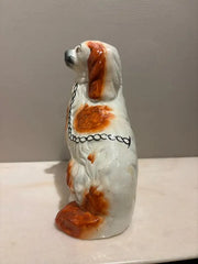 Pair of Antique English Staffordshire Glazed Ceramic Spaniels