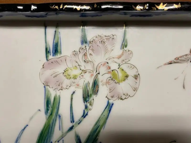 Japanese Hand Painted and Gilt Porcelain Tray Floral and Butterfly Decoration
