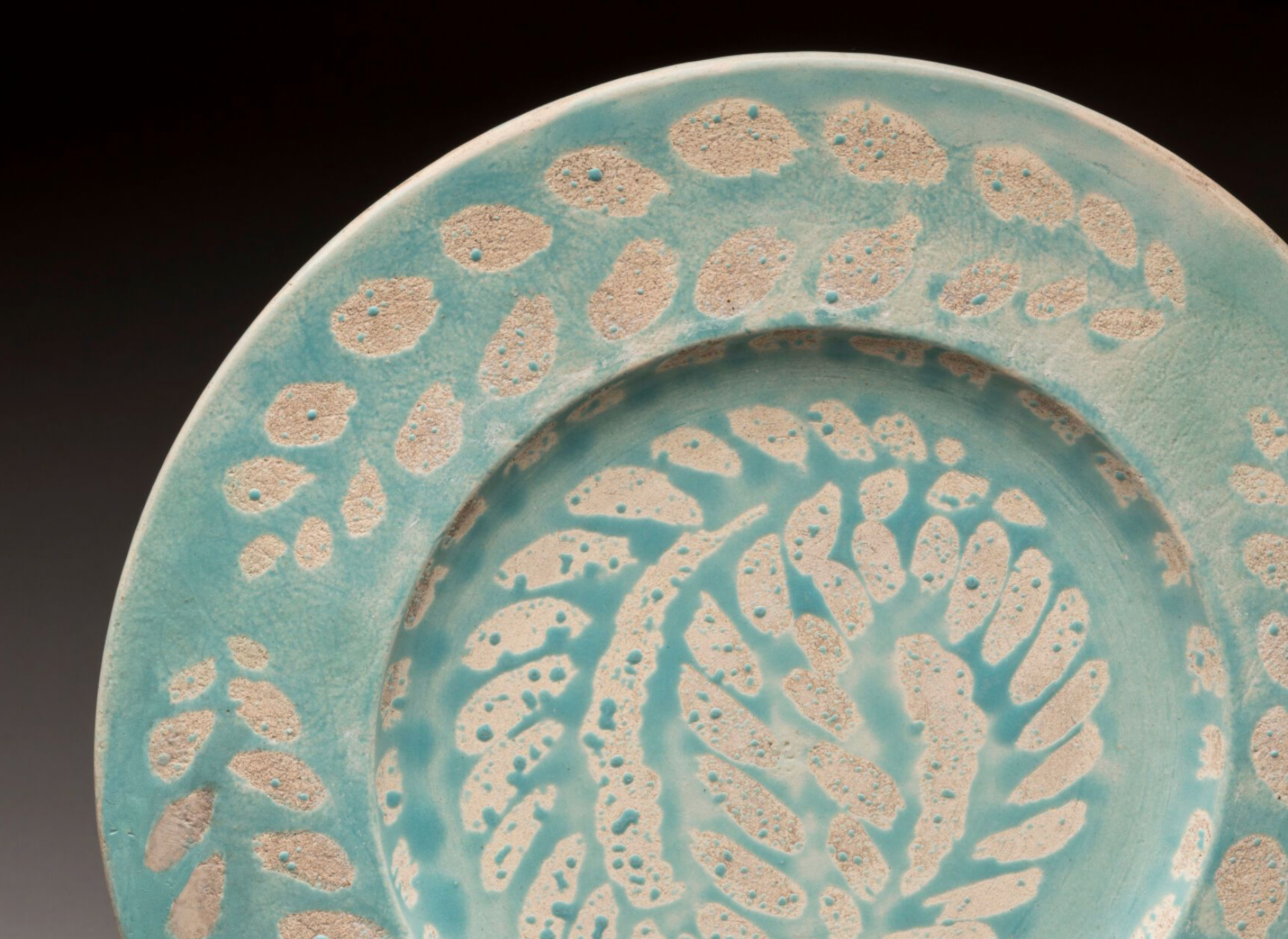 Jean Besnard Circular Ceramic Plate with Scratched Floral Decoration on Water Green Ground, Signed