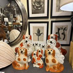 Pair of Antique English Staffordshire Glazed Ceramic Spaniels
