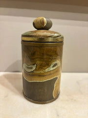Italian Agate Hard Stone Round Box with Lid and Brass Mounts