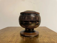 Whaler Made Bone and Ebonized Wood Round Lidded Box