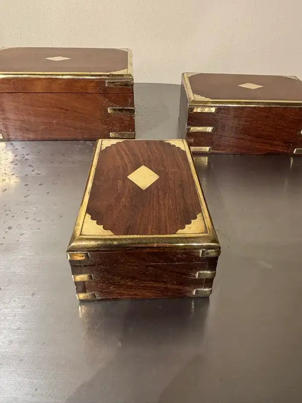 Set of Three 19th C Regency Anglo Indian Rosewood Boxes with Brass Mounts