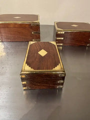 Set of Three 19th C Regency Anglo Indian Rosewood Boxes with Brass Mounts