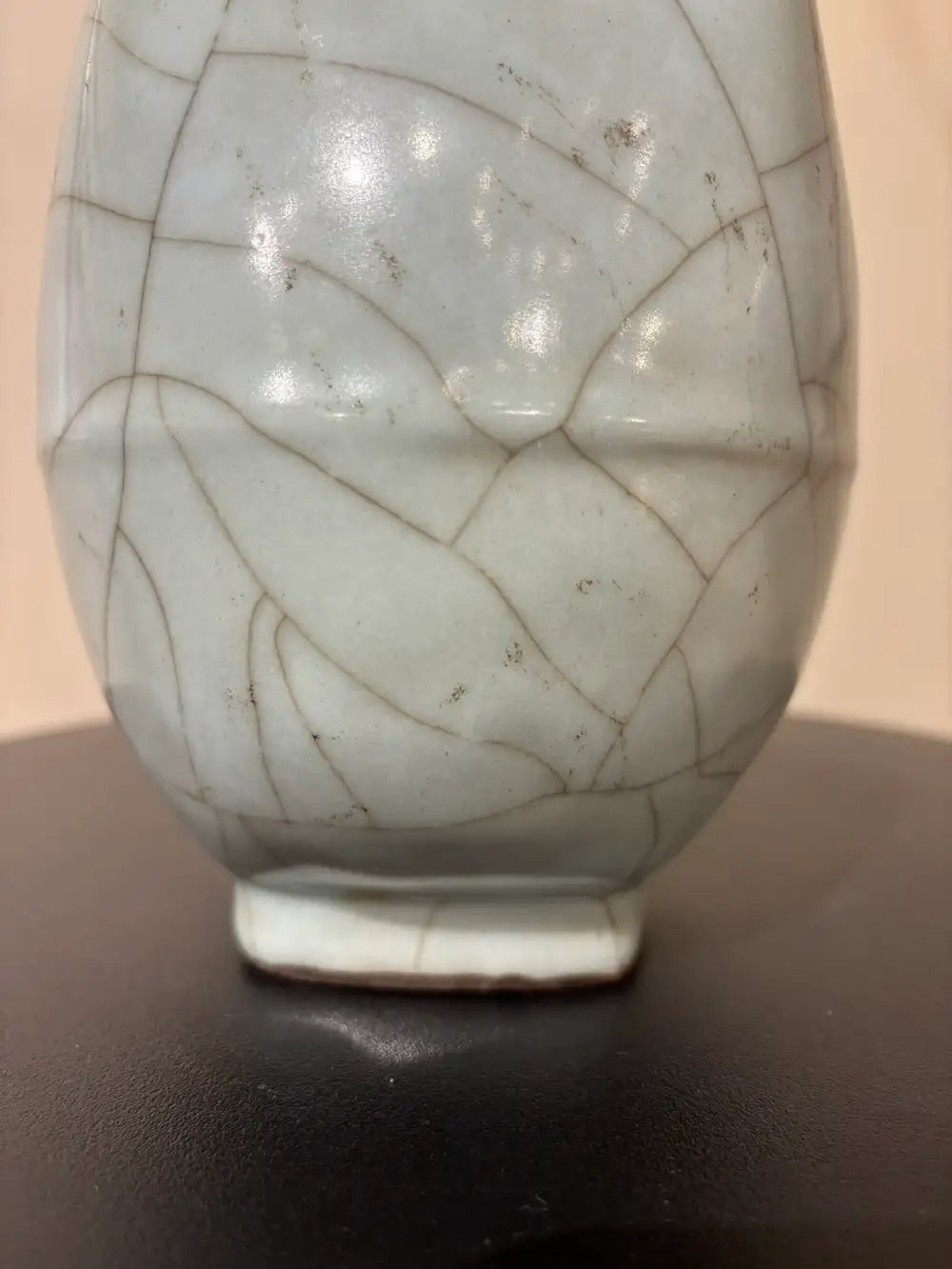 19th Chinese Hu Shaped Celadon Porcelain Vase with Crackle Glaze
