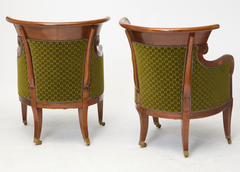 Pair of English Regency Mahogany Bergeres in the Manner of George Oakley