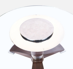 Jules Lelue Glass, Chrome and Rosewood Low Table