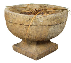 Set of Eight Cast Stone Garden Urns with Bowl Form and Stepped Base