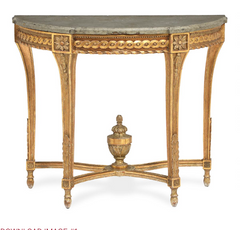 Late Gustavian Giltwood  Oland Stone Top Demilune Table