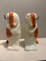Pair of Antique English Staffordshire Glazed Ceramic Spaniels