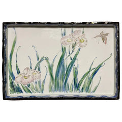 Japanese Hand Painted and Gilt Porcelain Tray Floral and Butterfly Decoration
