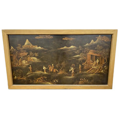 Chinese Painted and Lacquered Panel Landscape with Figures, Large Scale