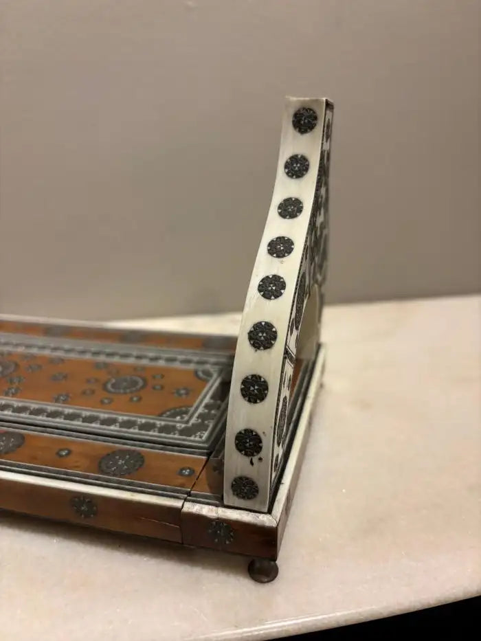 Anglo Indian Rosewood Folding Book Stand of Bone & Metal with Ebony Inlay