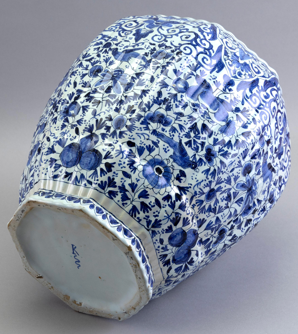Dutch Delft  Blue and White Lidded Jar with Lion Finial