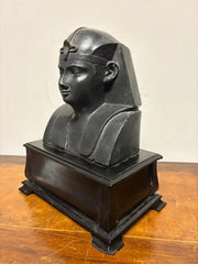 Ancient Egyptian Style Bust of a Pharaoh on Black Lacquer Base