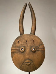 African Goli Style Tribal Mask Mounted on a Custom Steel Base