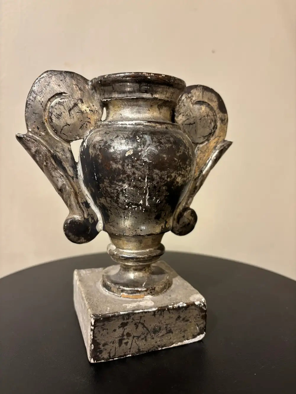 Pair 18th Italian Century Carved Silver Gilt Two Handled Urns