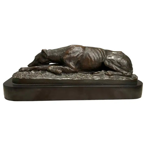 19th Century French Bronze Reclining Greyhound by Christopher Fratin, 1801-1864