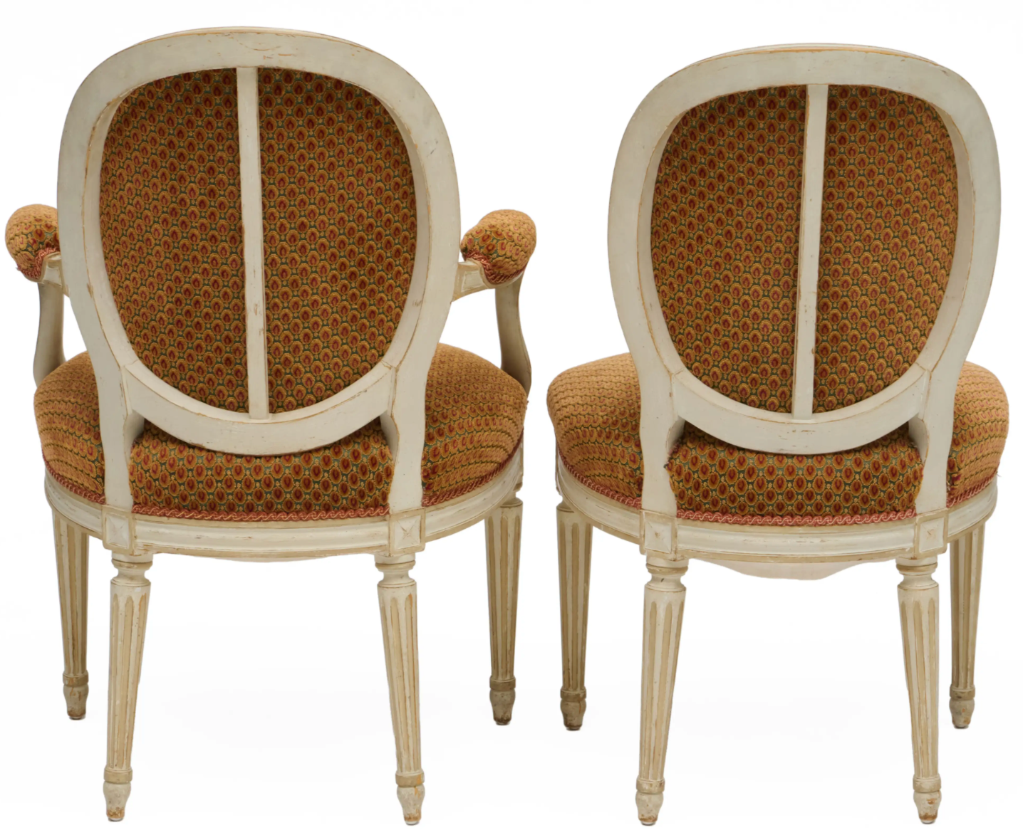 Set of Ten Louis XVI Style Cream Painted and Upholstered Armchairs