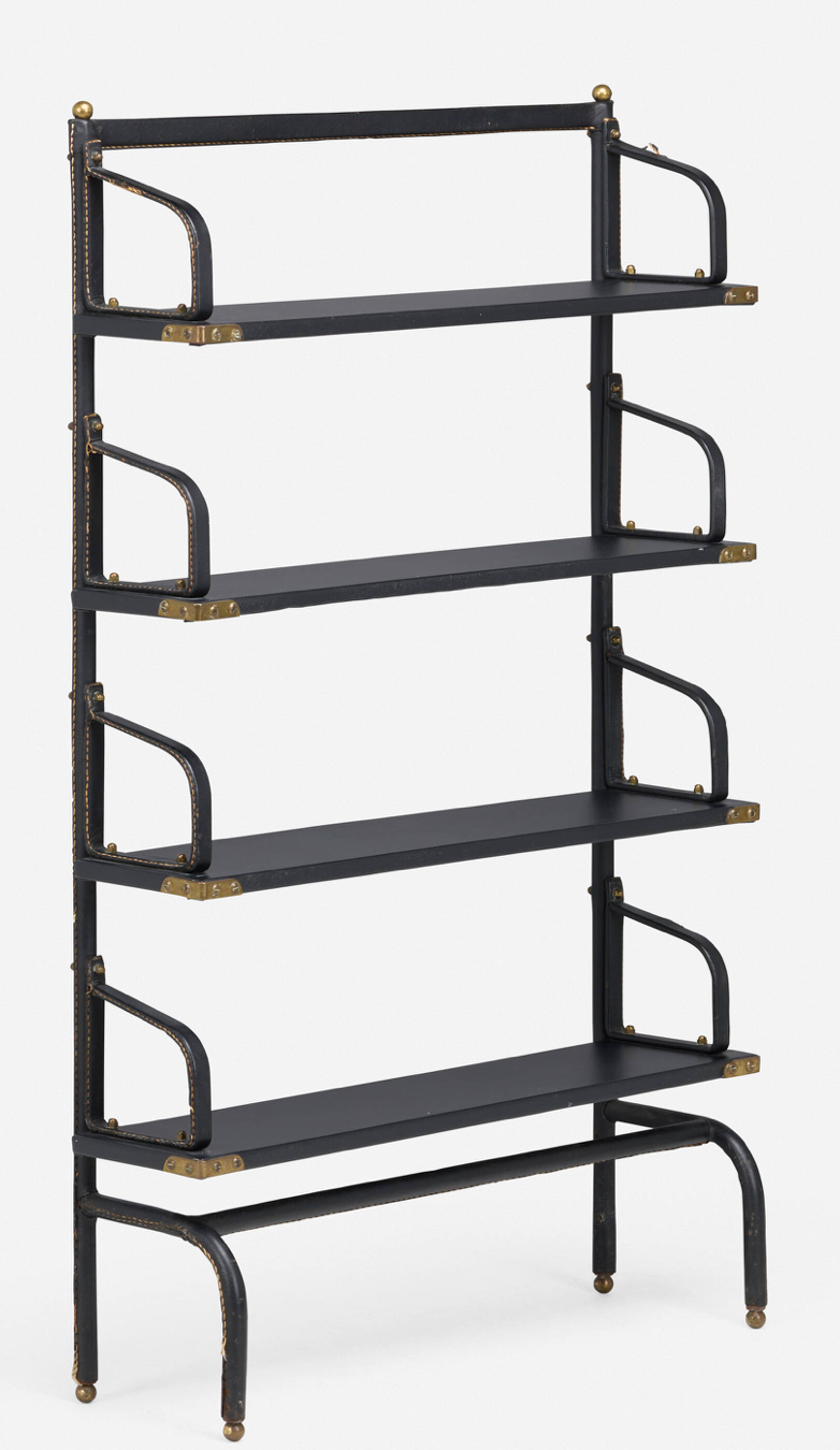 Jacques Adnet stitched leather bookshelf