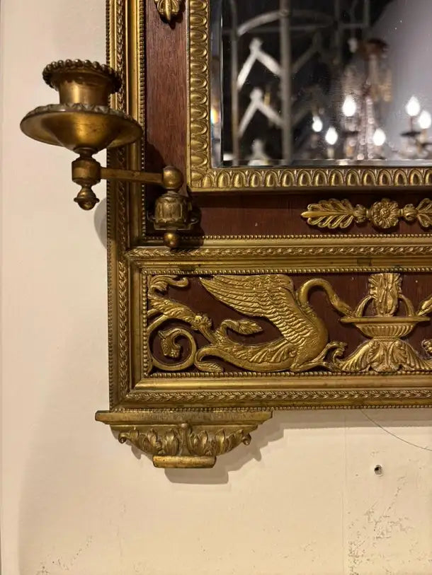French Empire Style Gilt Bronze Two Light Candle Sconce with Swan Decoration