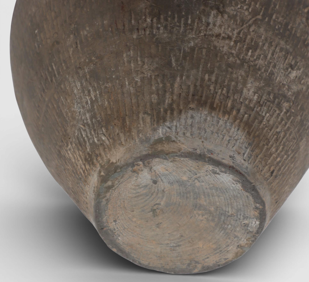 Baluster Form Grey Glazed With Textured Band Decoration Vase Possibly Korean