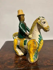 19th Century Spanish Talavera Glazed Ceramic Horse and Rider