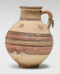 Cypriot Slip-Glazed Terracotta Wine Jug, Bichrome Ware with Horizontal Band Decoration and Concentric Circle Motifs