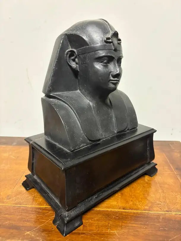Ancient Egyptian Style Bust of a Pharaoh on Black Lacquer Base
