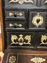 17th Century Dutch Baroque Rosewood Chest with Etched Bone Inlay