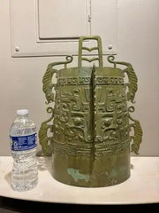 Chinese Archaistic Bronze Ritual Bell, Zhou Dynasty Style having Great Verdigris Patina