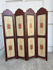 Italian Painted Four Panel Wood Screen Room Divider With Floral Decoration