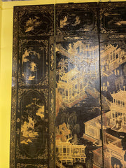 Early 19th Century Chinese Qing Dynasty Black Lacquer Screen