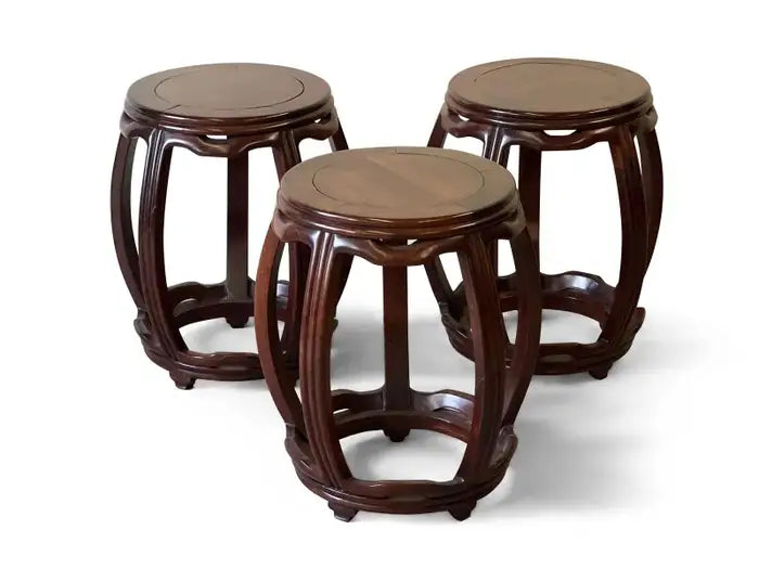 Set of 3 Chinese Rosewood Garden Stools or Side Tables
