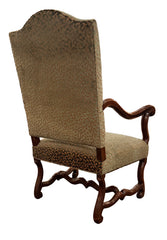 A Sculpted Walnut Louis XIII Bergere with Cut Velvet Upholstery
