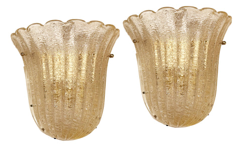 A Pair of Barovier & Toso Gold-Flecked Glass Sconces