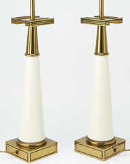 Pair of Tommi Parzinger Attributed Glass and Brass Table Lamps,