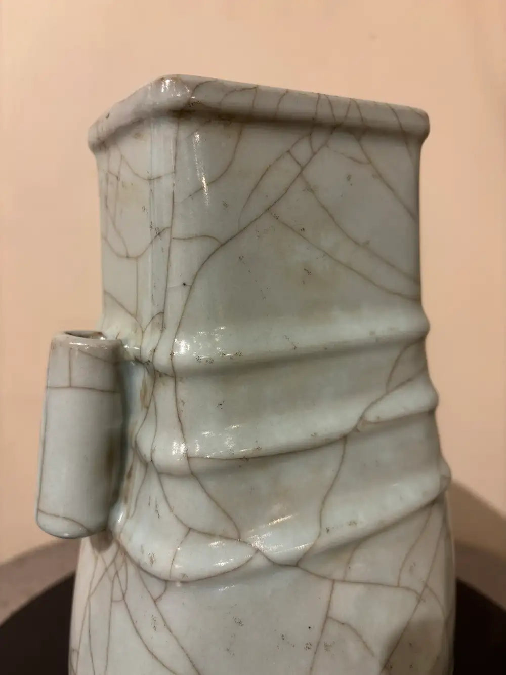 19th Chinese Hu Shaped Celadon Porcelain Vase with Crackle Glaze