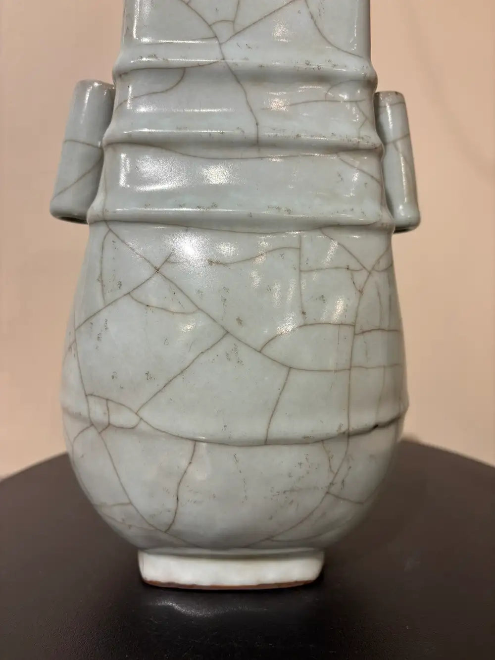 19th Chinese Hu Shaped Celadon Porcelain Vase with Crackle Glaze