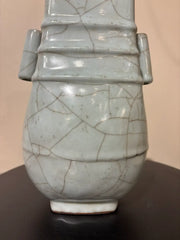 19th Chinese Hu Shaped Celadon Porcelain Vase with Crackle Glaze